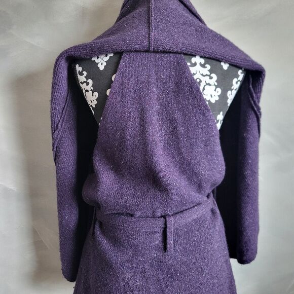 Purple Wool Silk Blend Belted Button down Collar Oversized Sleeve Cardigan S - Picture 3 of 14